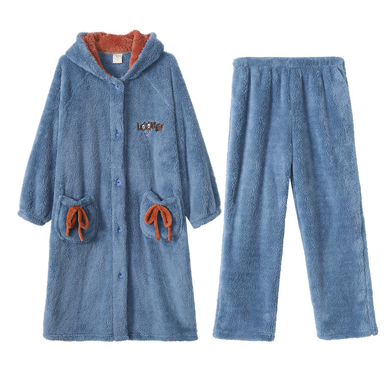 Wholesale Shu Cotton Velvet Autumn and Winter Thickened Outer Wear Flannel Set Pajamas